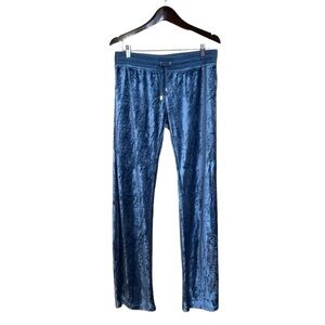 BCBGMAXAZRIA Vintage 2000's Y2K Logo Velour Track Pants Royal Blue Size XL #1290